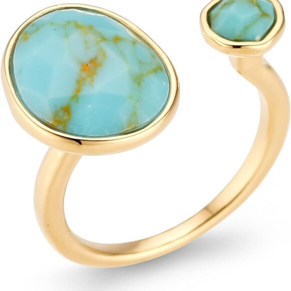 Bold 14K Gold-Plated Statement Ring-Unisize-Blue Turquoise - Picture 1 of 5